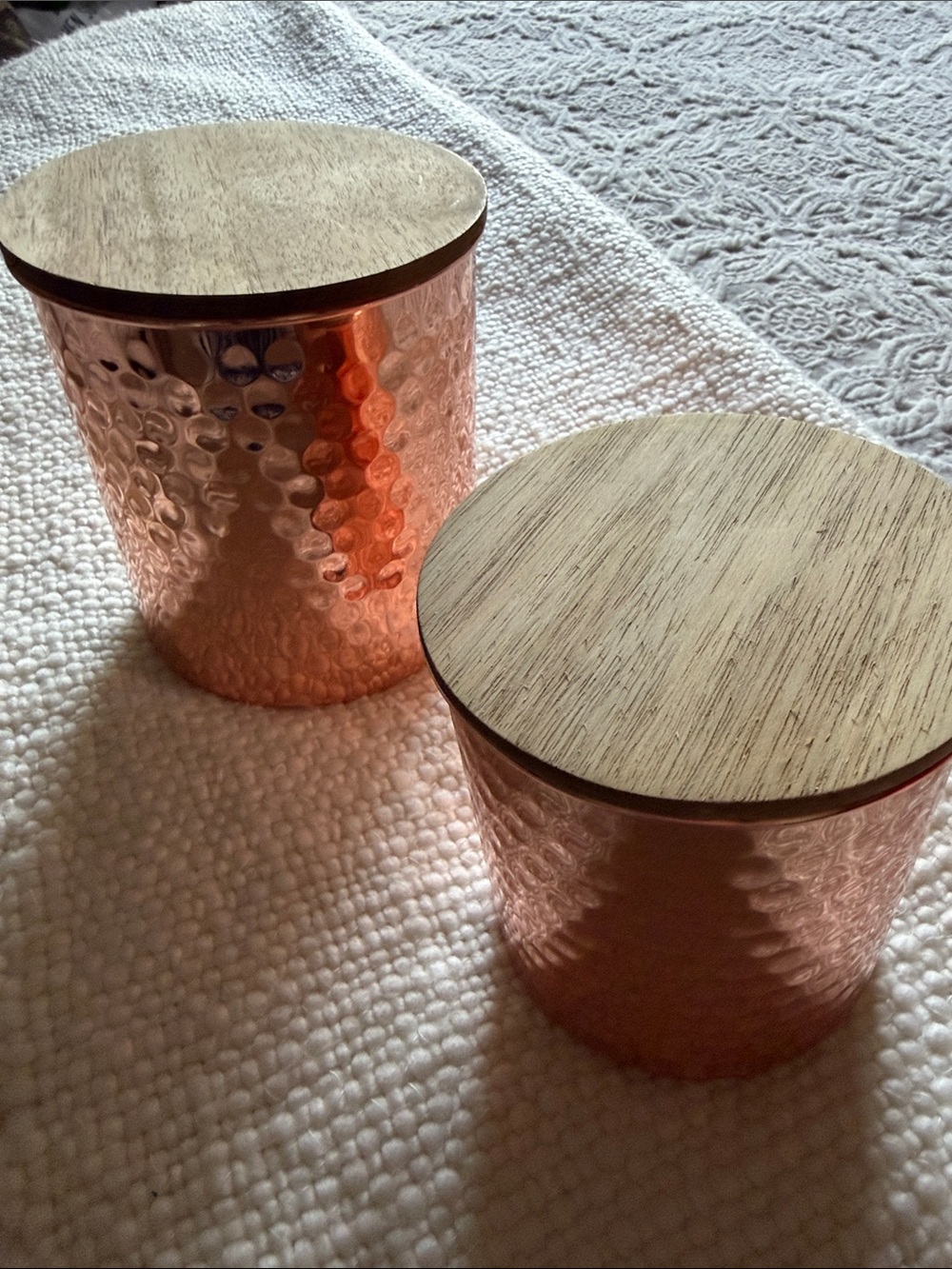 Uncommon James Copper Hammered Canister with Wood Lid